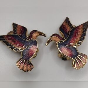 Cloisonne Vintage Clip Earrings